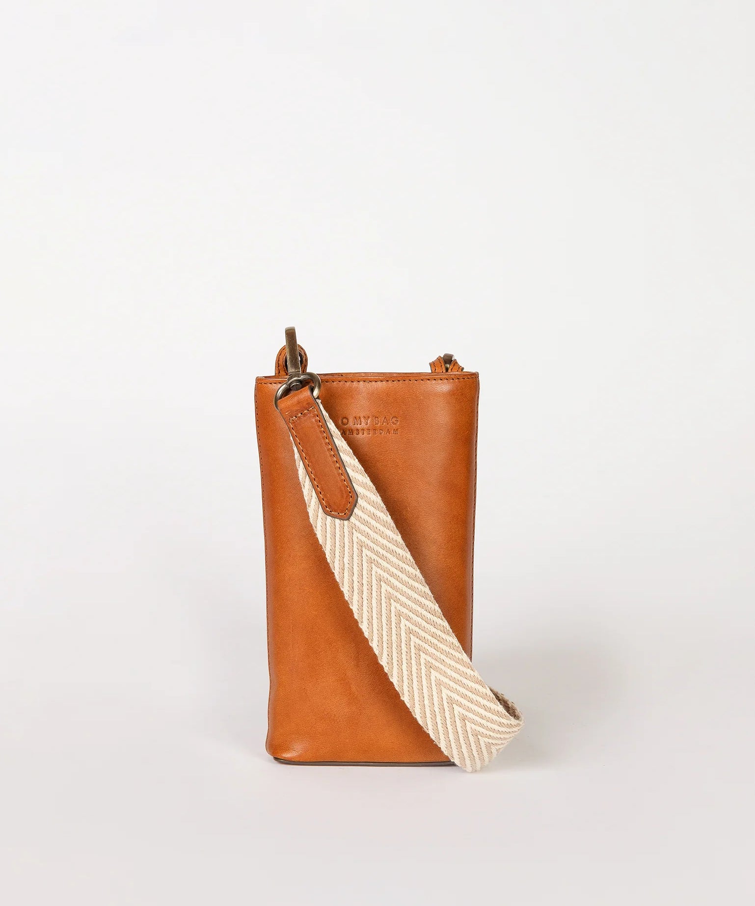 Charlie-Phone-Bag-Cognac-Classic-Leather-Front-Checkered-Strap.webp