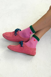 color block girlfriend socks - embroidered heart