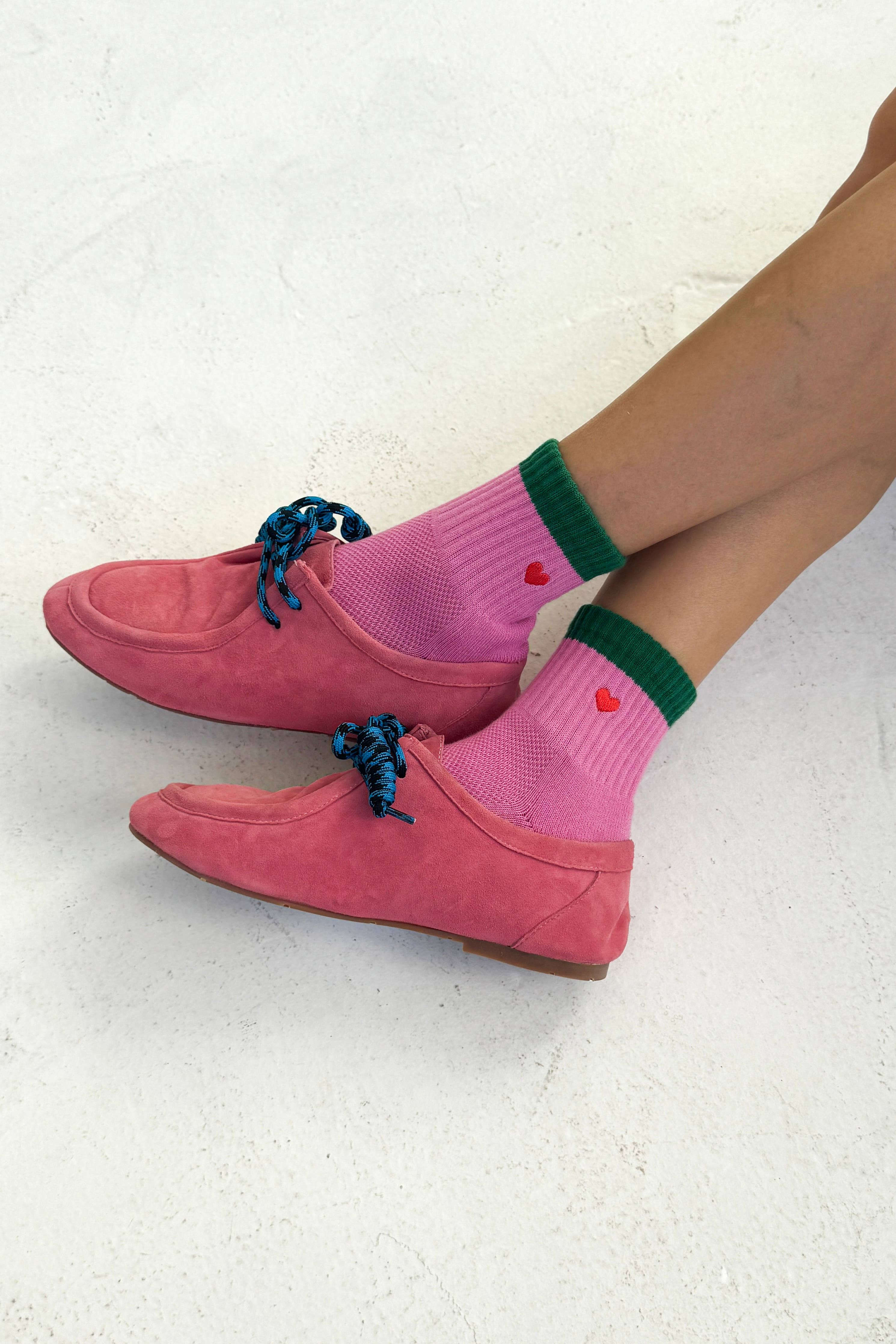 color block girlfriend socks - embroidered heart