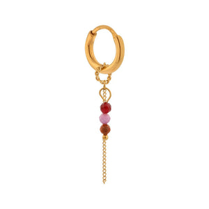 Oorbel - Chain ruby hoop goud