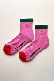 color block girlfriend socks - embroidered heart