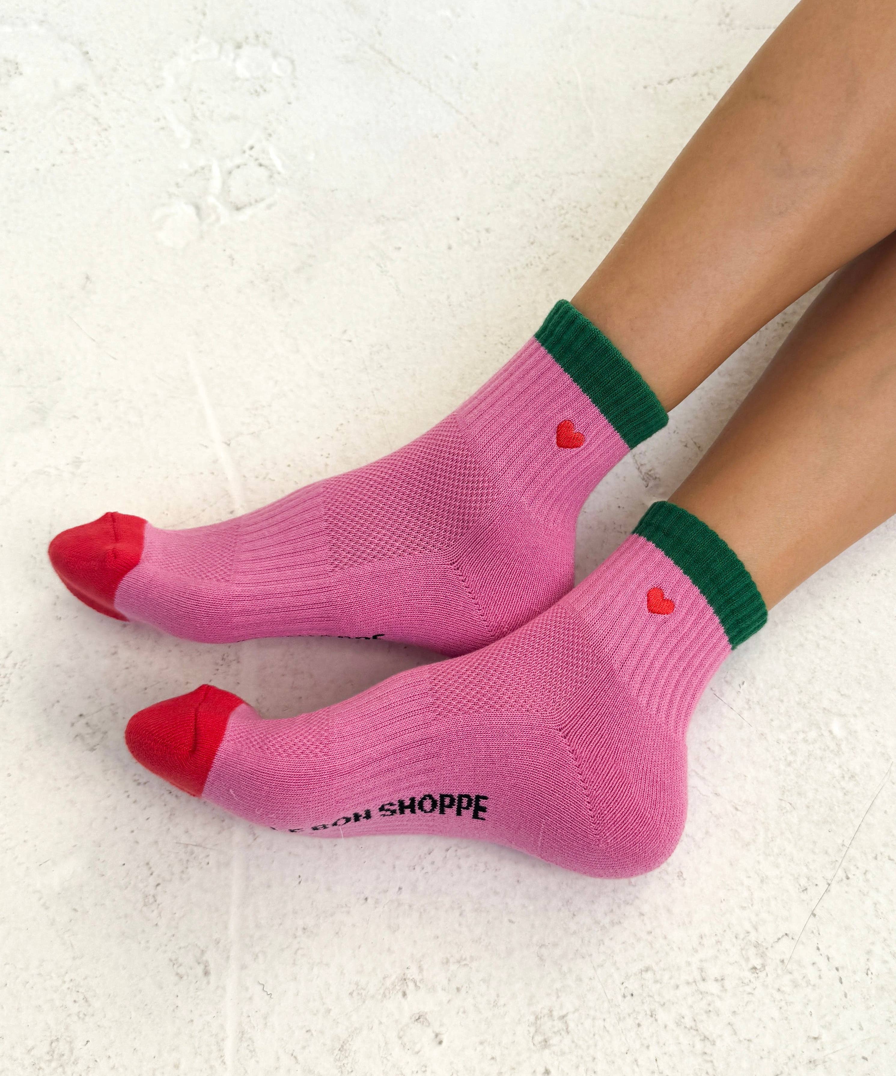 color block girlfriend socks - embroidered heart