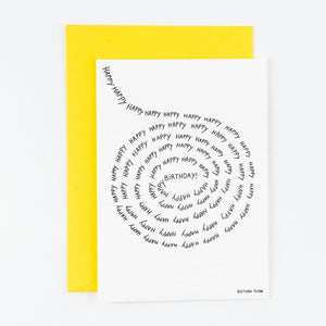 Letterpress kaart - Happy happy happy birthday spiral