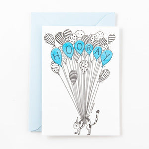 Letterpress kaart - Cat balloons