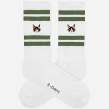 Afbeelding in Gallery-weergave laden, Cat face green stripes crew socks
