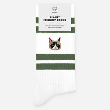 Afbeelding in Gallery-weergave laden, Cat face green stripes crew socks
