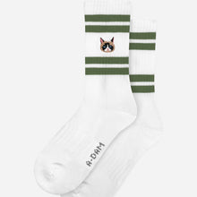 Afbeelding in Gallery-weergave laden, Cat face green stripes crew socks
