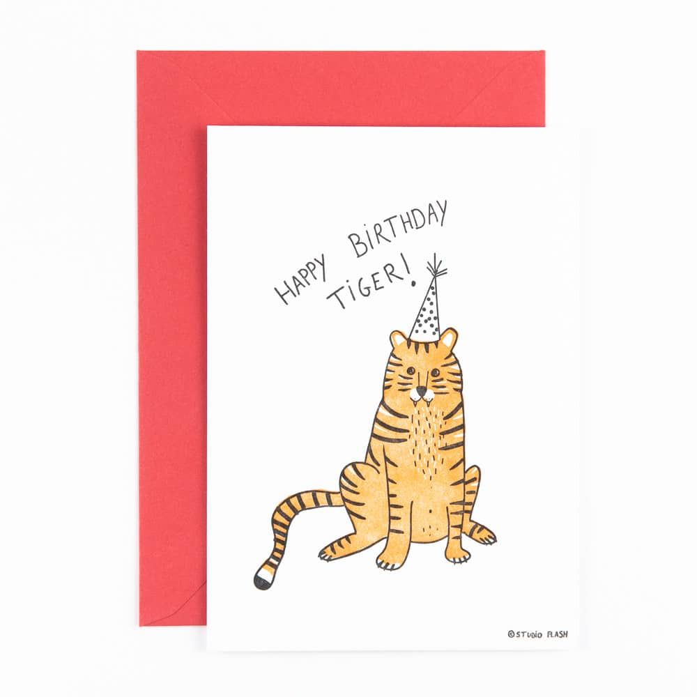 Letterpress kaart - Happy birthday tiger