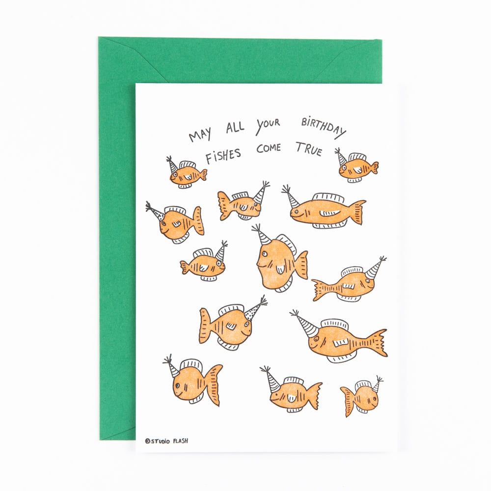 Letterpress kaart - Birthday fishes