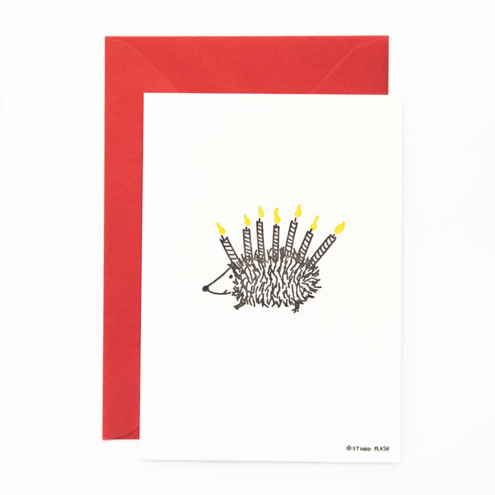 Letterpress kaart - hedgehog with candles
