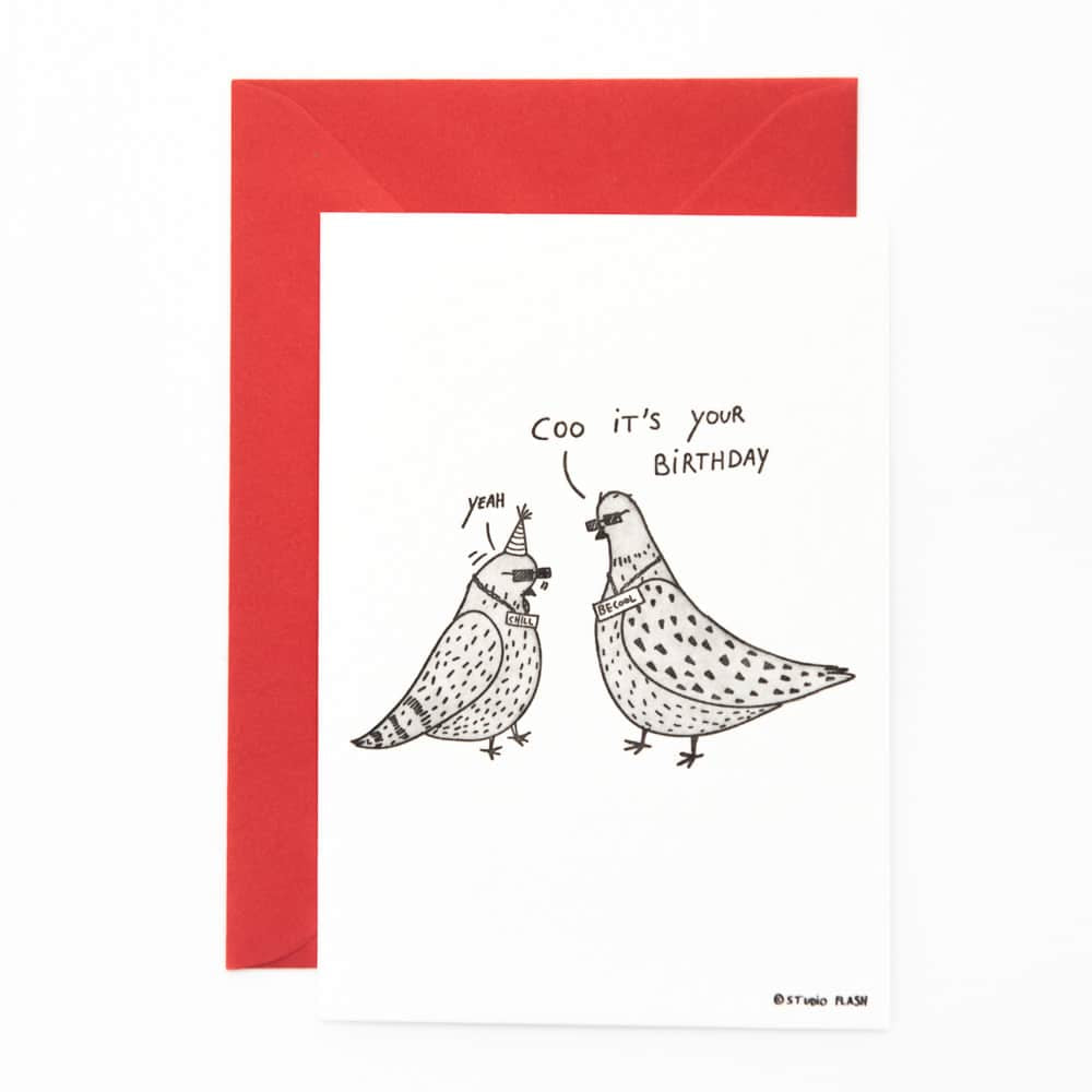 Letterpress kaart - cool birthday pigeons