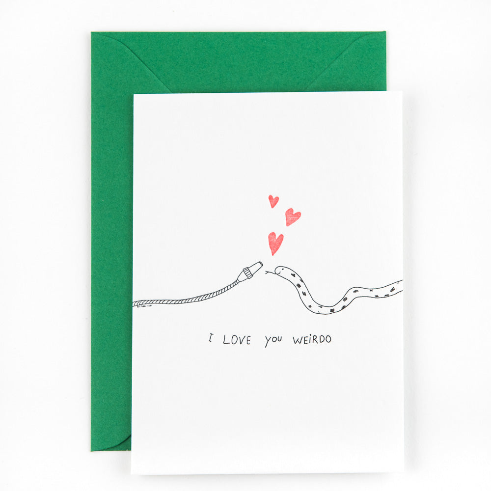 Letterpress kaart - i love you weirdo