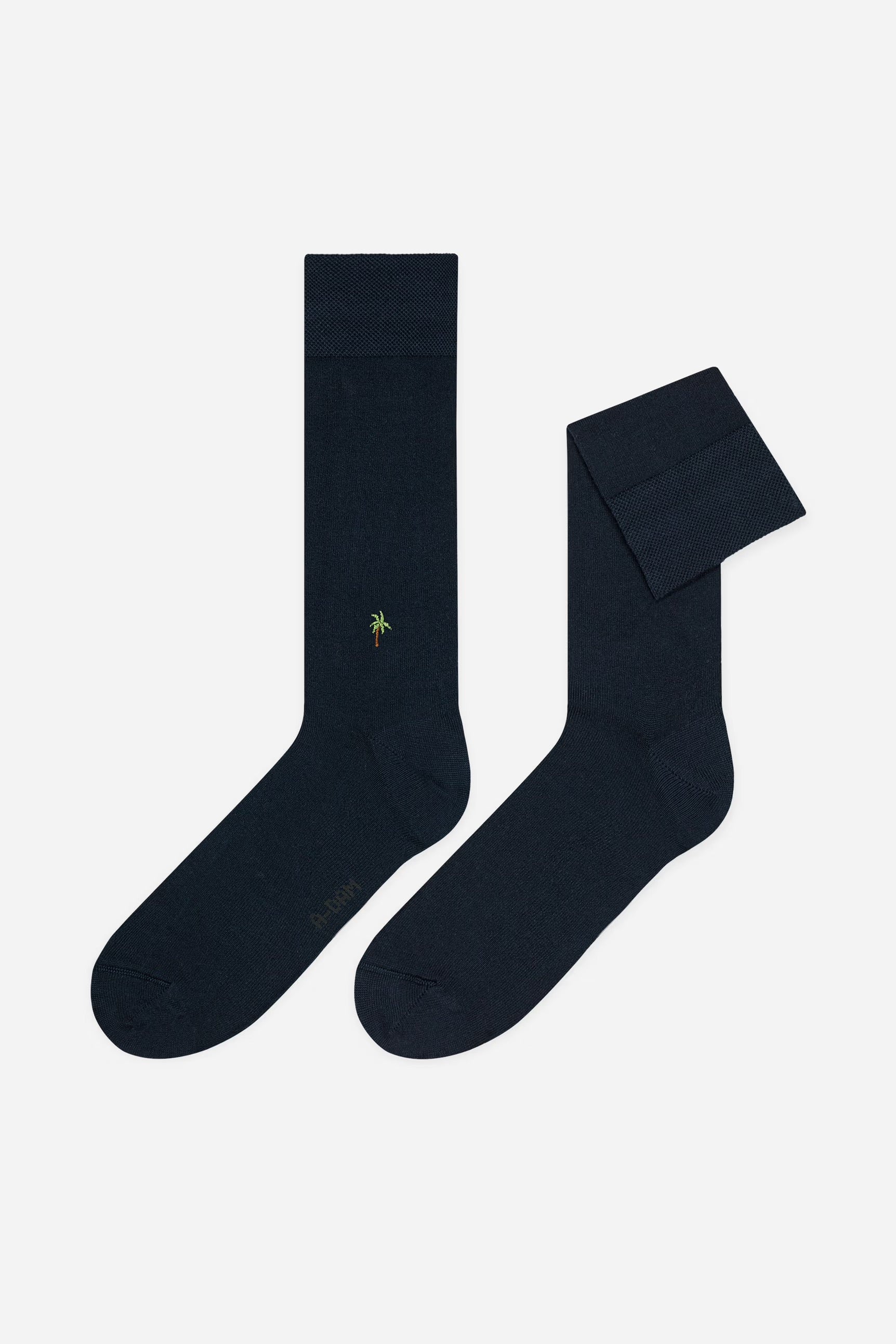 Navy palm tree dress socks