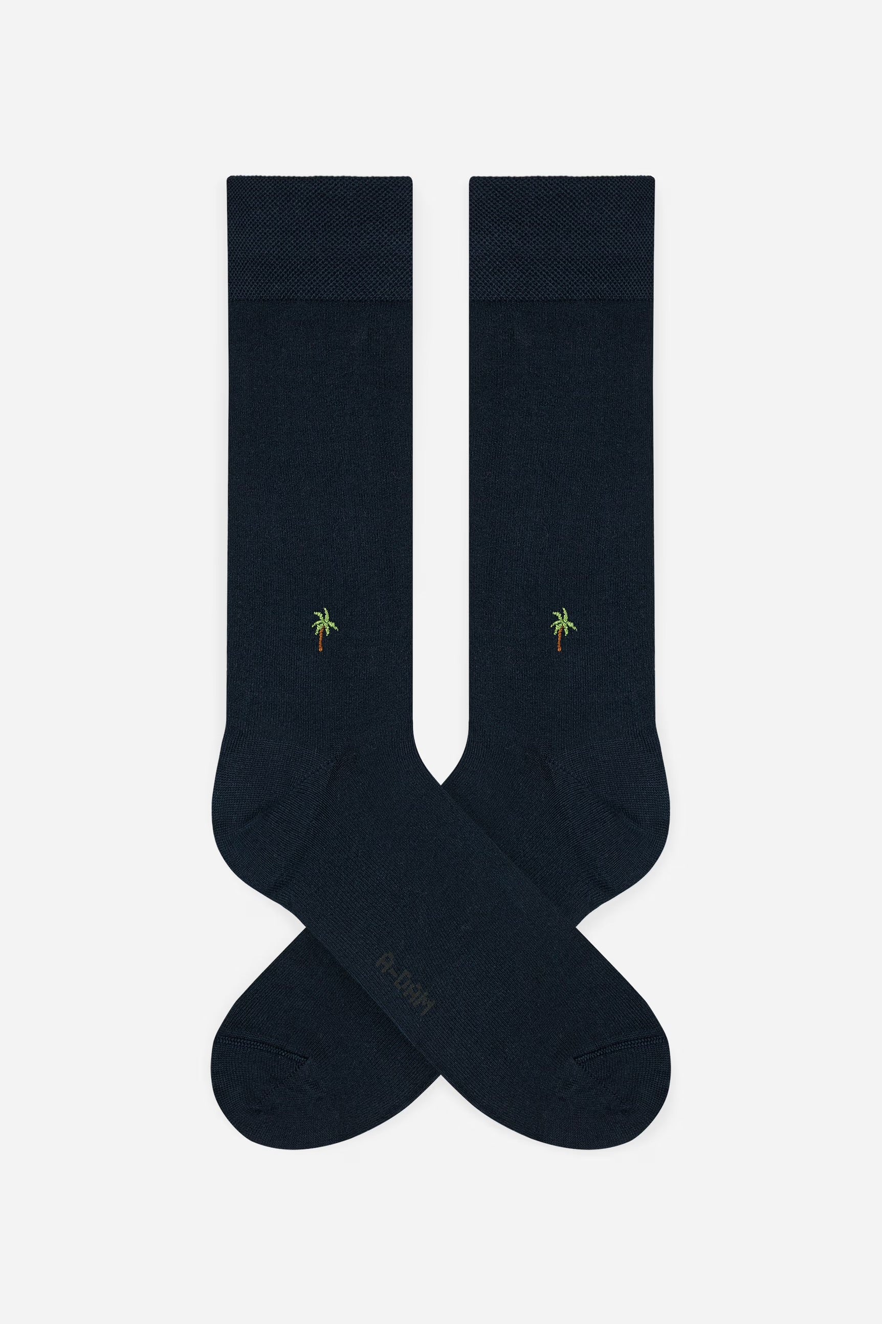 Navy palm tree dress socks