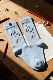 pencils blue socks