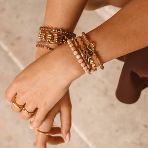 Armband - Brown beads bracelet gold