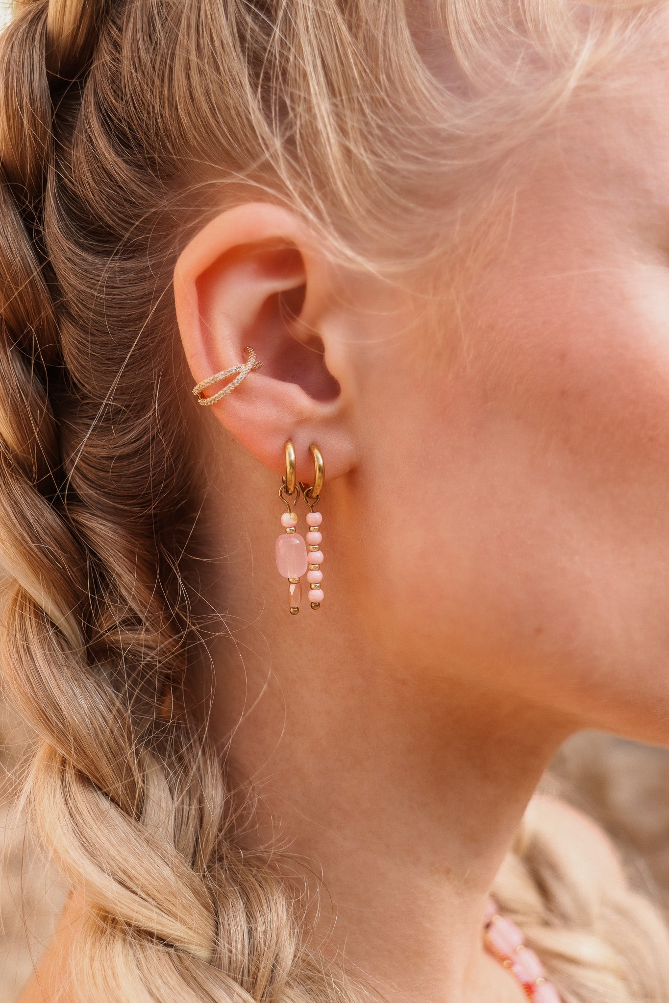 Oorbel - pink dottie hoop