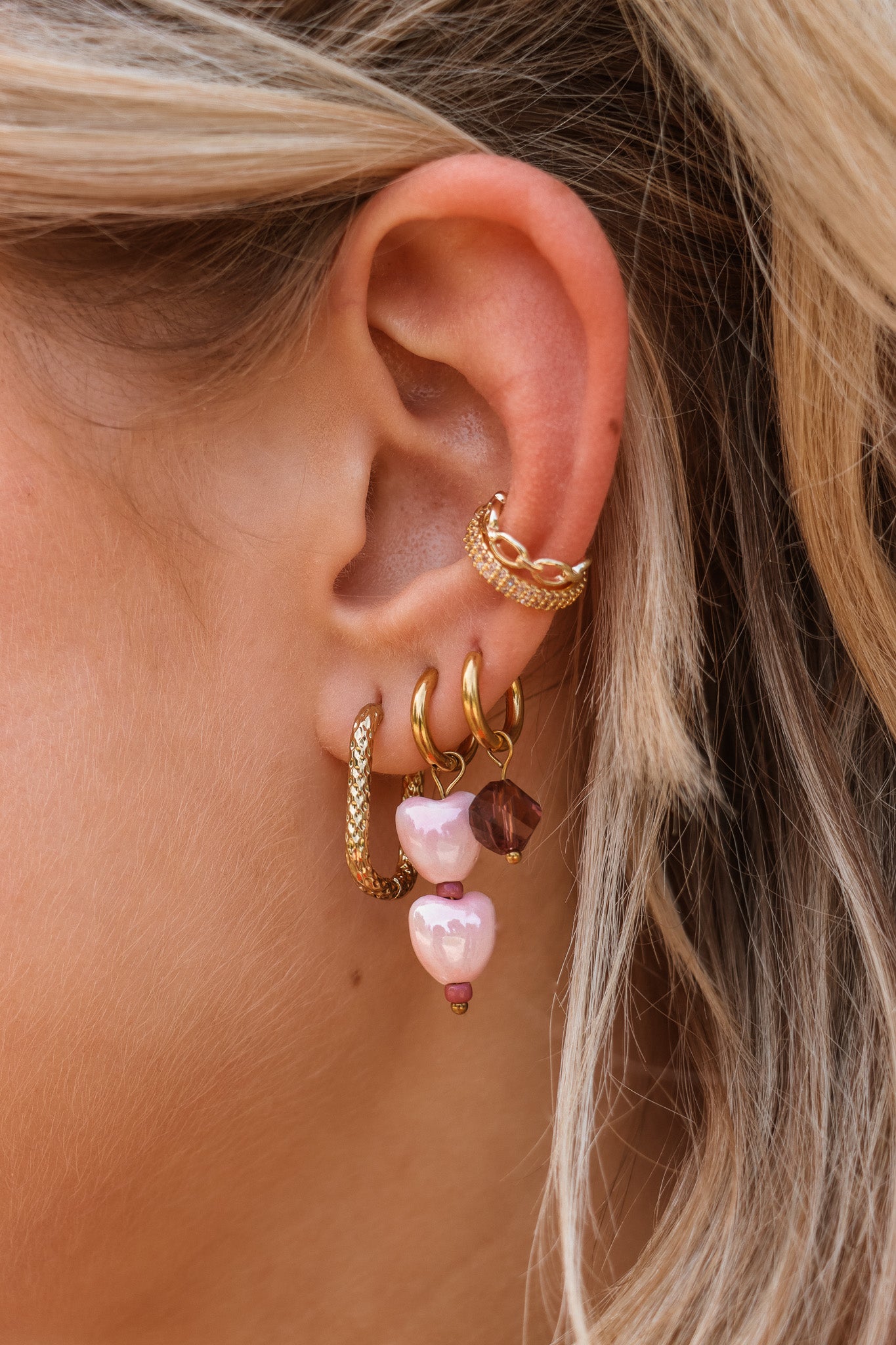 Oorbel - Oval hilly goud