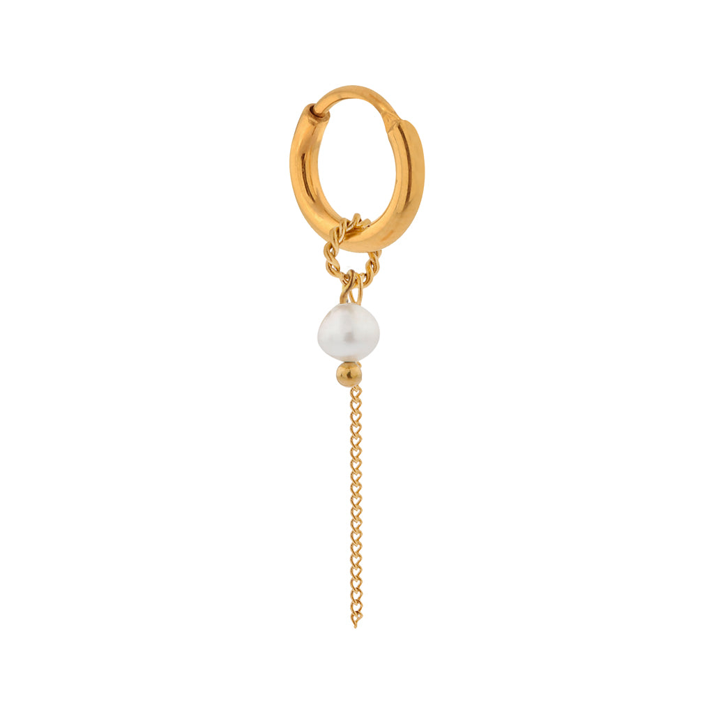 Oorbel - Pearl chain hoop gold