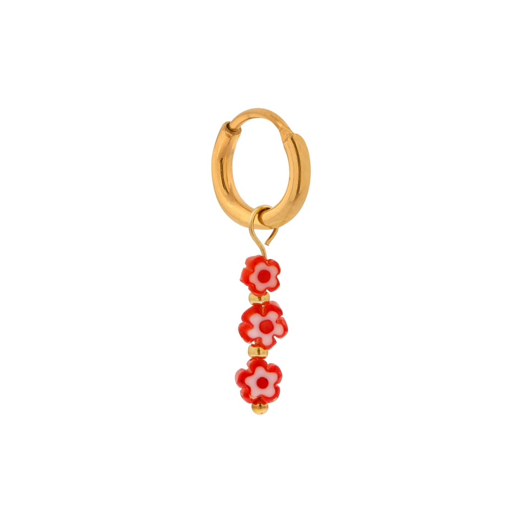 Oorbel - red flowers hoop