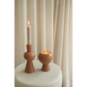 Keramieken kandelaar met bolling - poederroze
