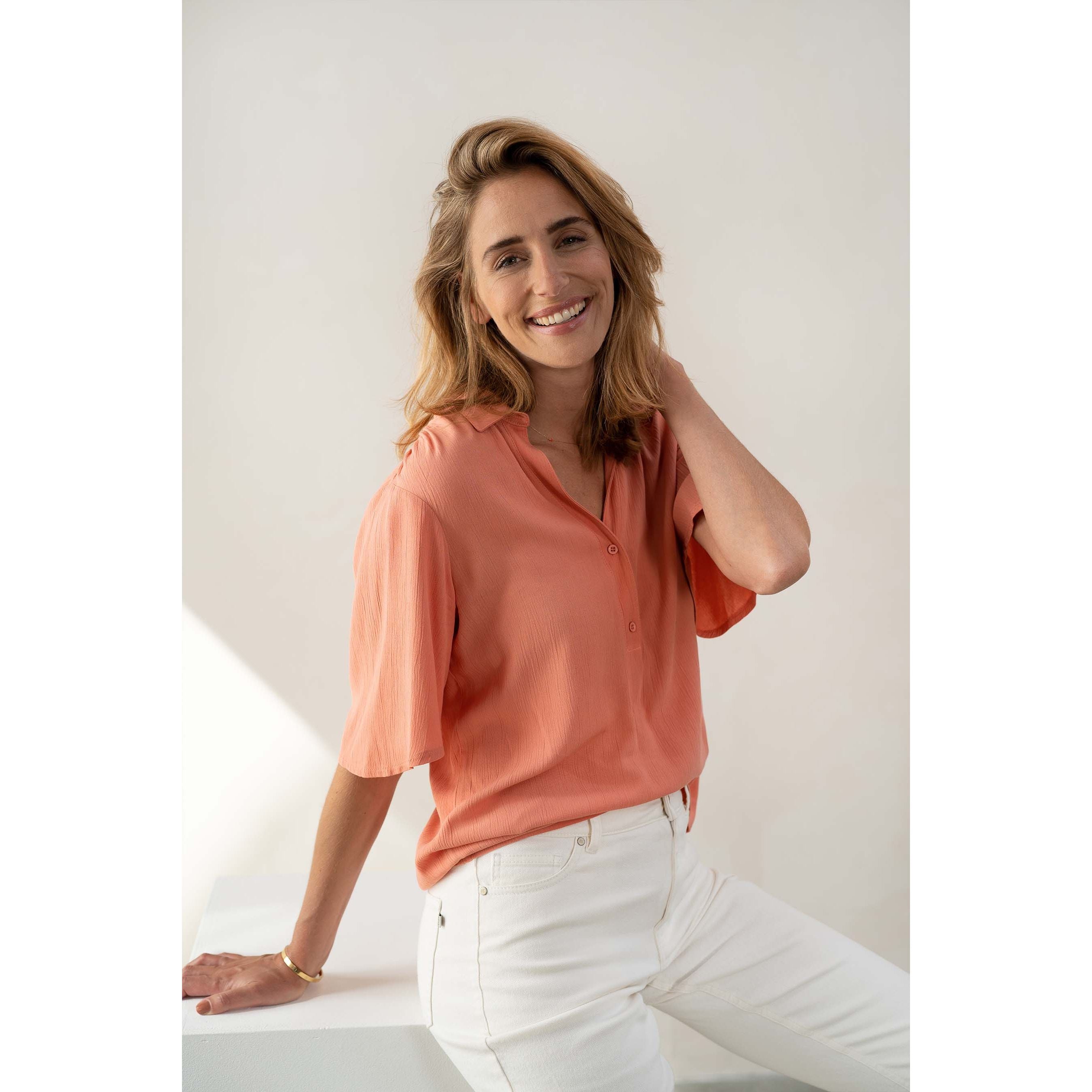 Blouse met korte mouw - koraalroze