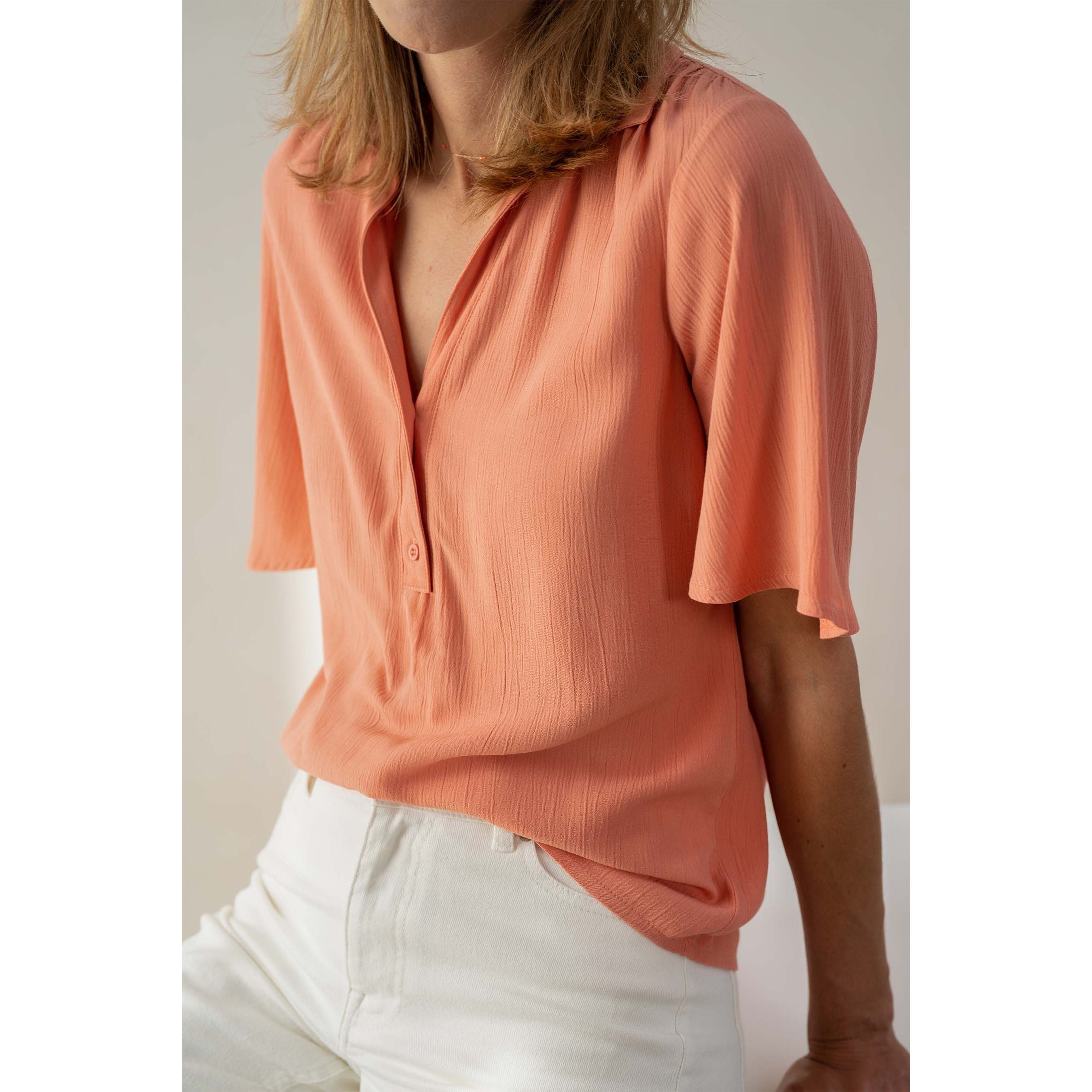 Blouse met korte mouw - koraalroze