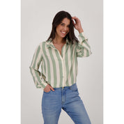 Oversized blouse met streep - saliegroen