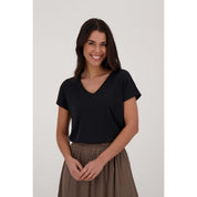 T-shirt met v-hals - off black