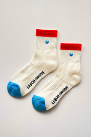 color block girlfriend socks - embroidered heart
