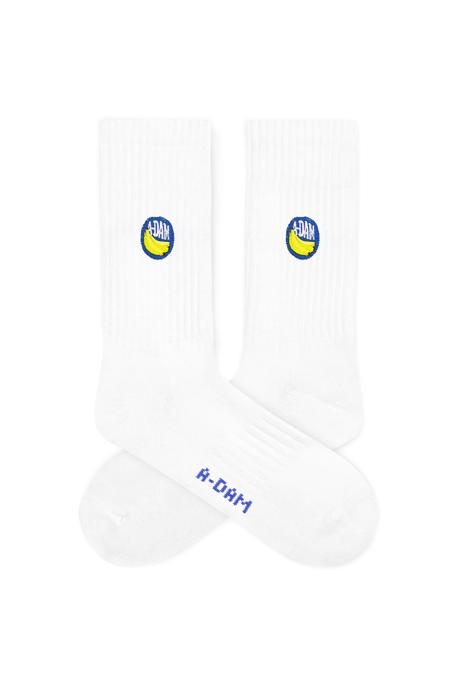 white banana sticker crew socks