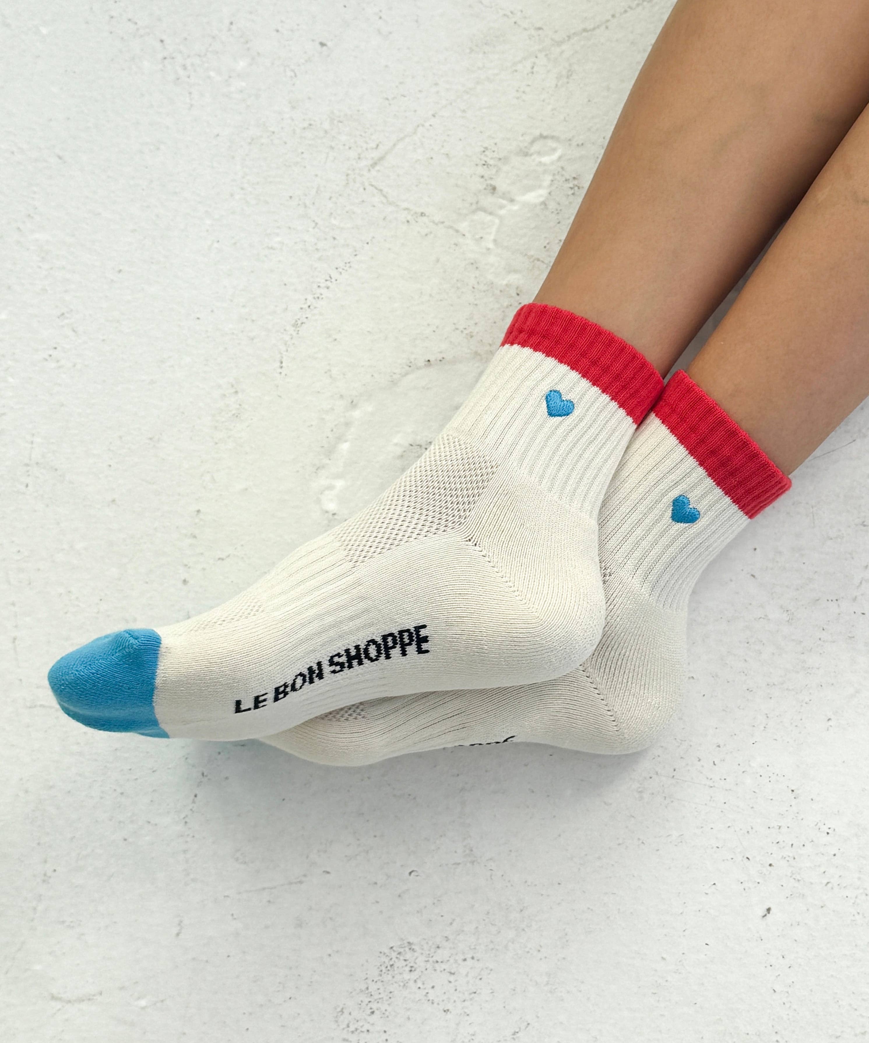 color block girlfriend socks - embroidered heart