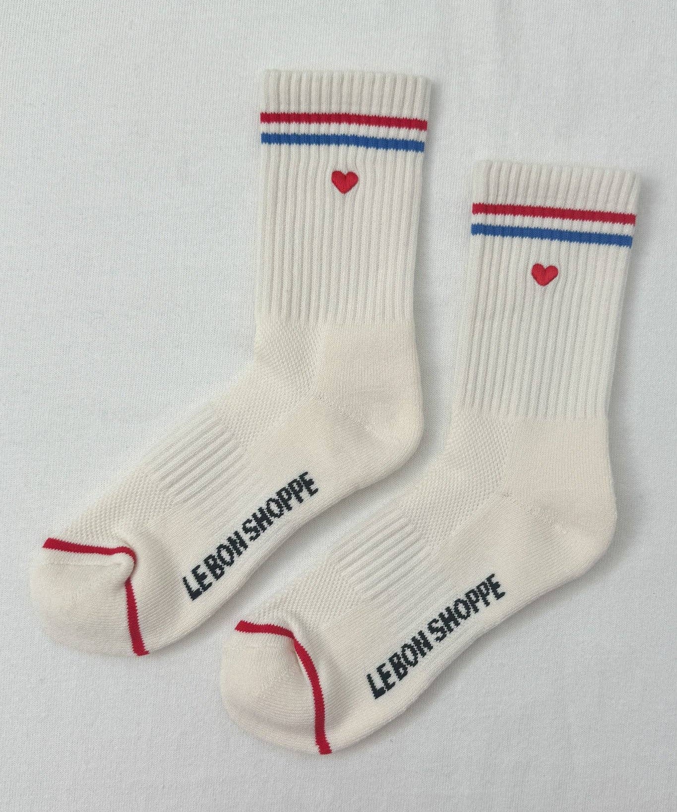 embroidered boyfriend socks - heart