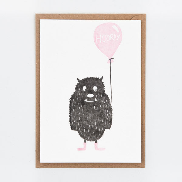 Letterpress kaart - Hooray monster pink