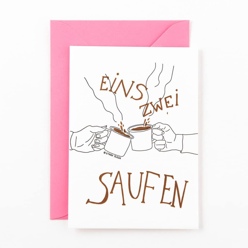 Letterpress kaart - Eins zwei saufen