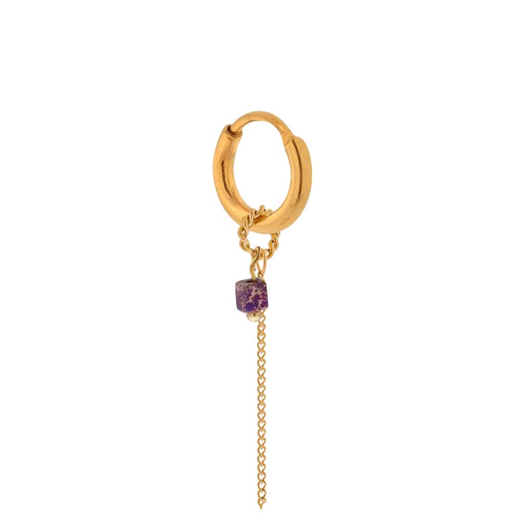 Oorbel - Chain purple hoop gold