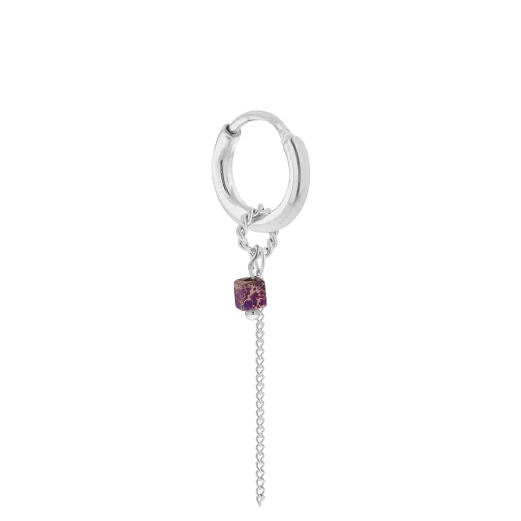 Oorbel - Chain purple hoop silver