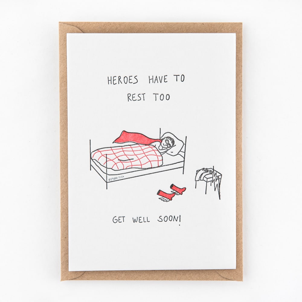 Letterpress kaart - Super heroes need to rest too