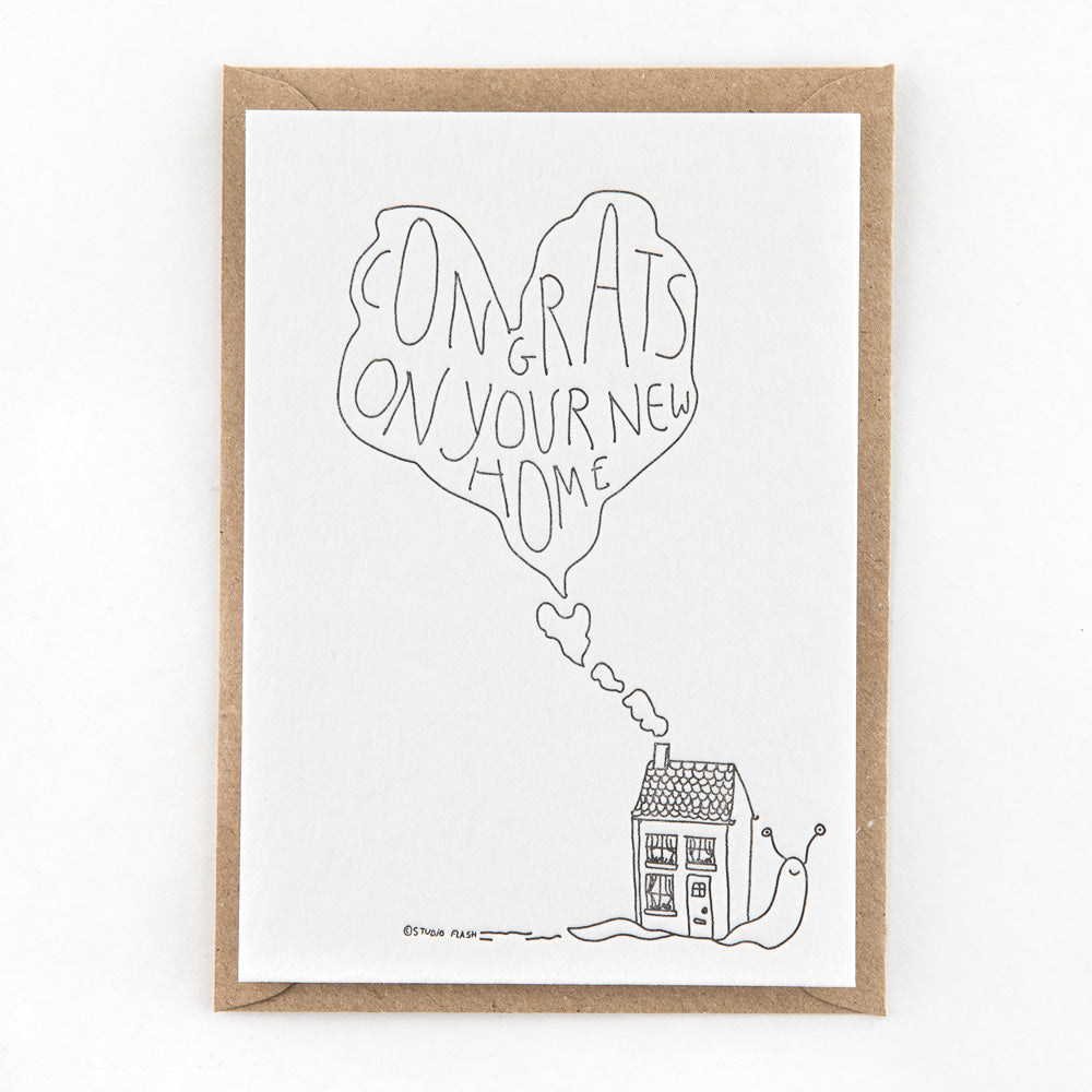 Letterpress kaart - New home snail