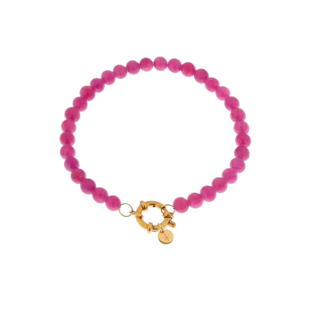Armband - Magenta beads gold