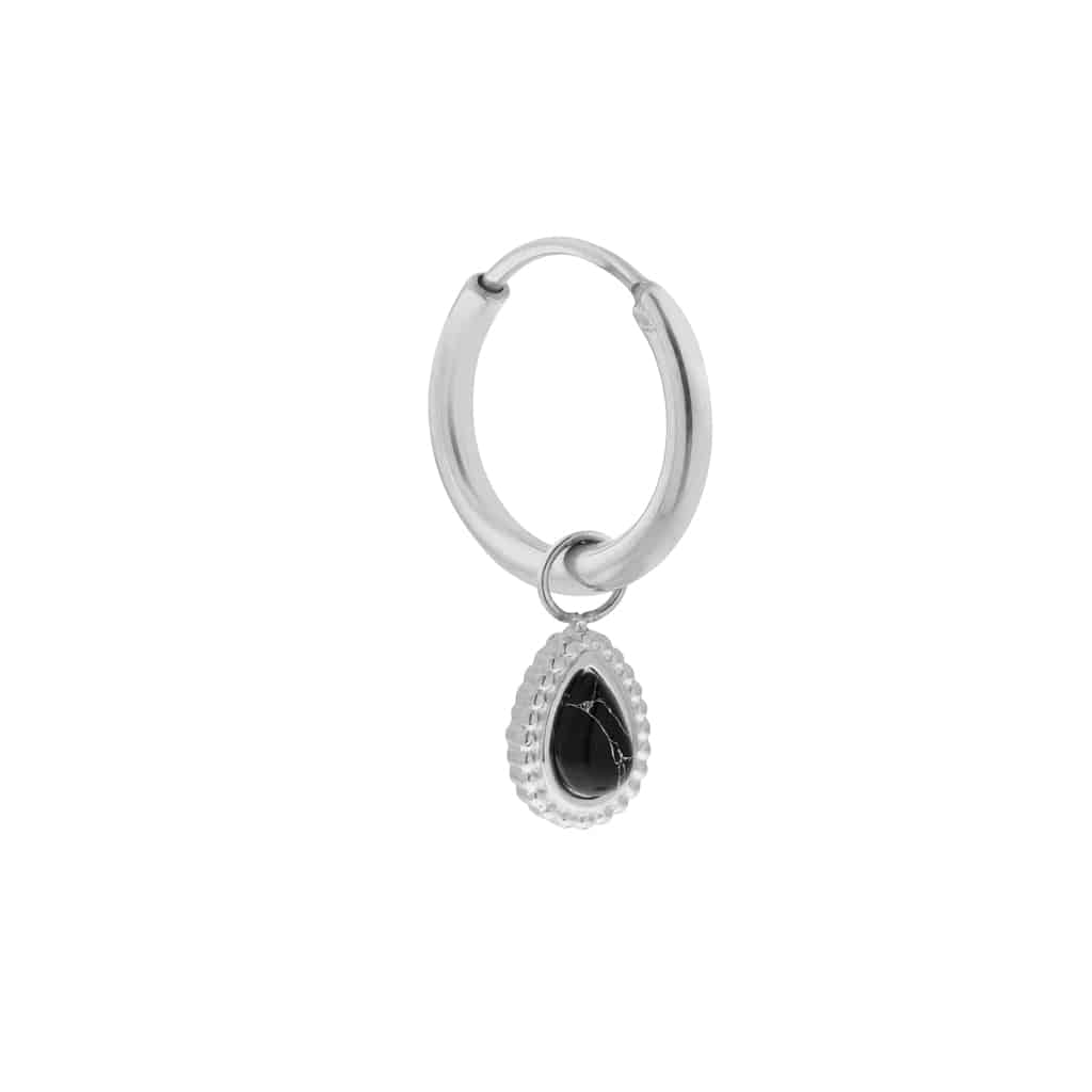Oorbel - Noir hoop silver