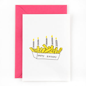 Letterpress kaart - Happy birthday fries