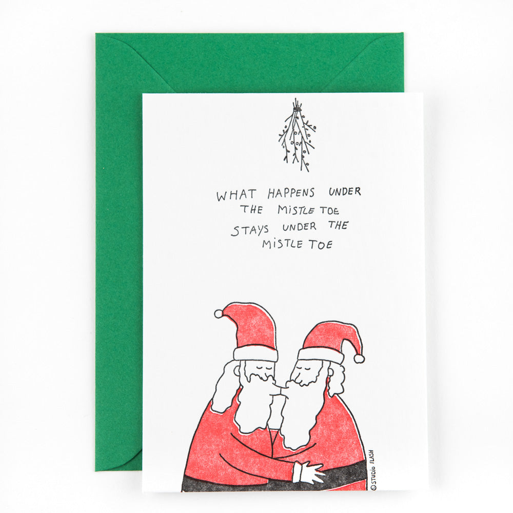 Letterpress kaart - Kissing santas