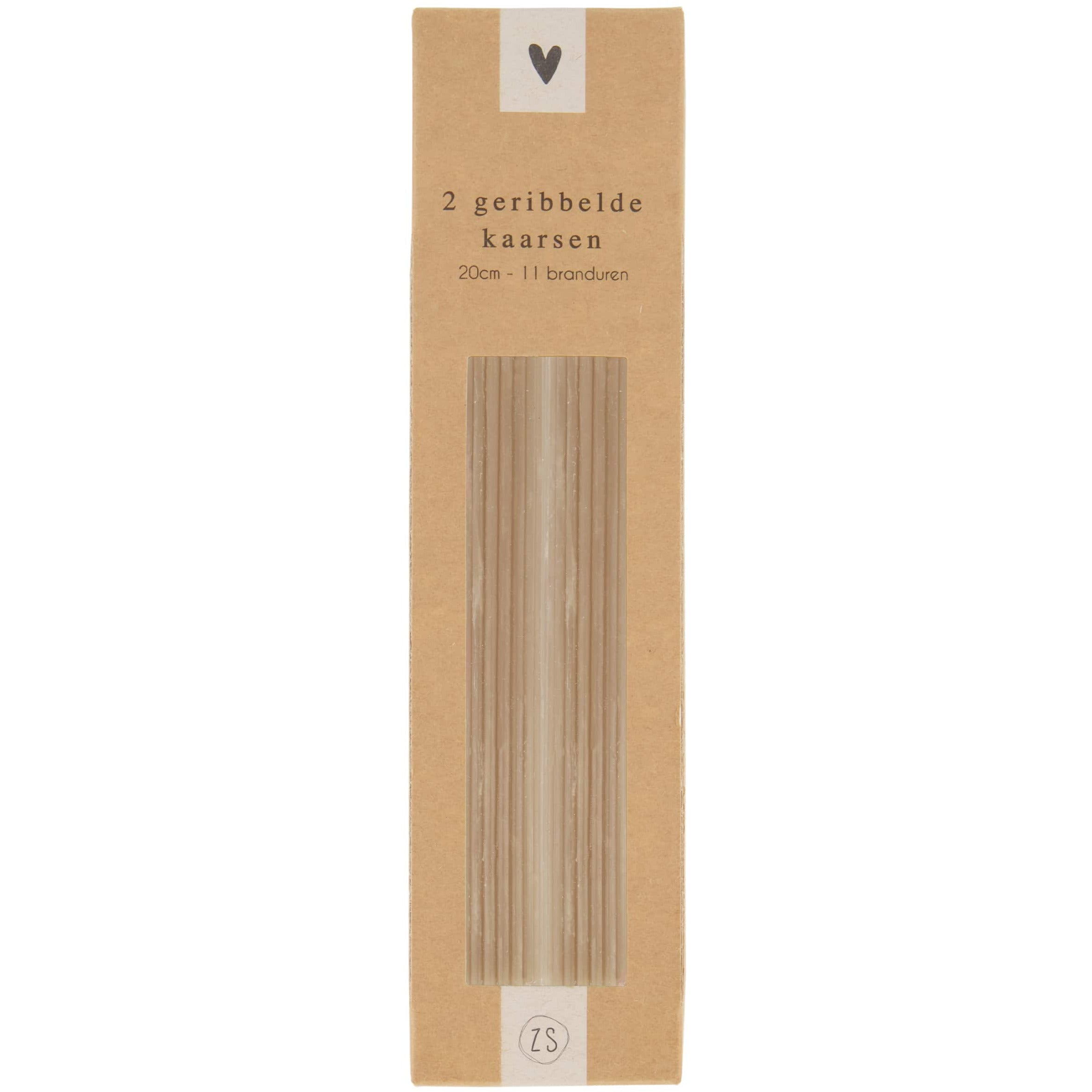 2 geribbelde kaarsen in een doosje - verschillende kleuren