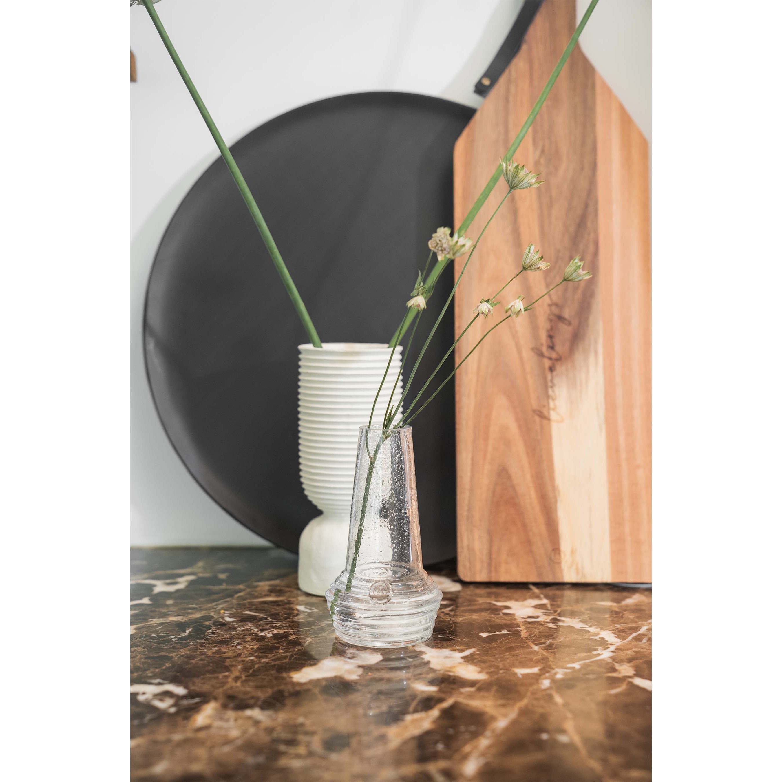 Glazen vaasje met ribbels en bubbeltjes - transparant