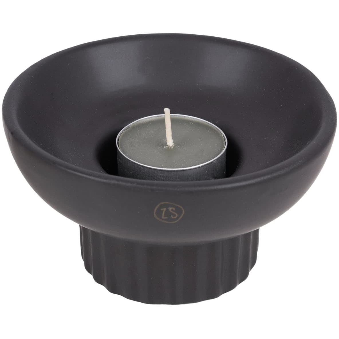 Keramieken kandelaar met ribbels - zwart