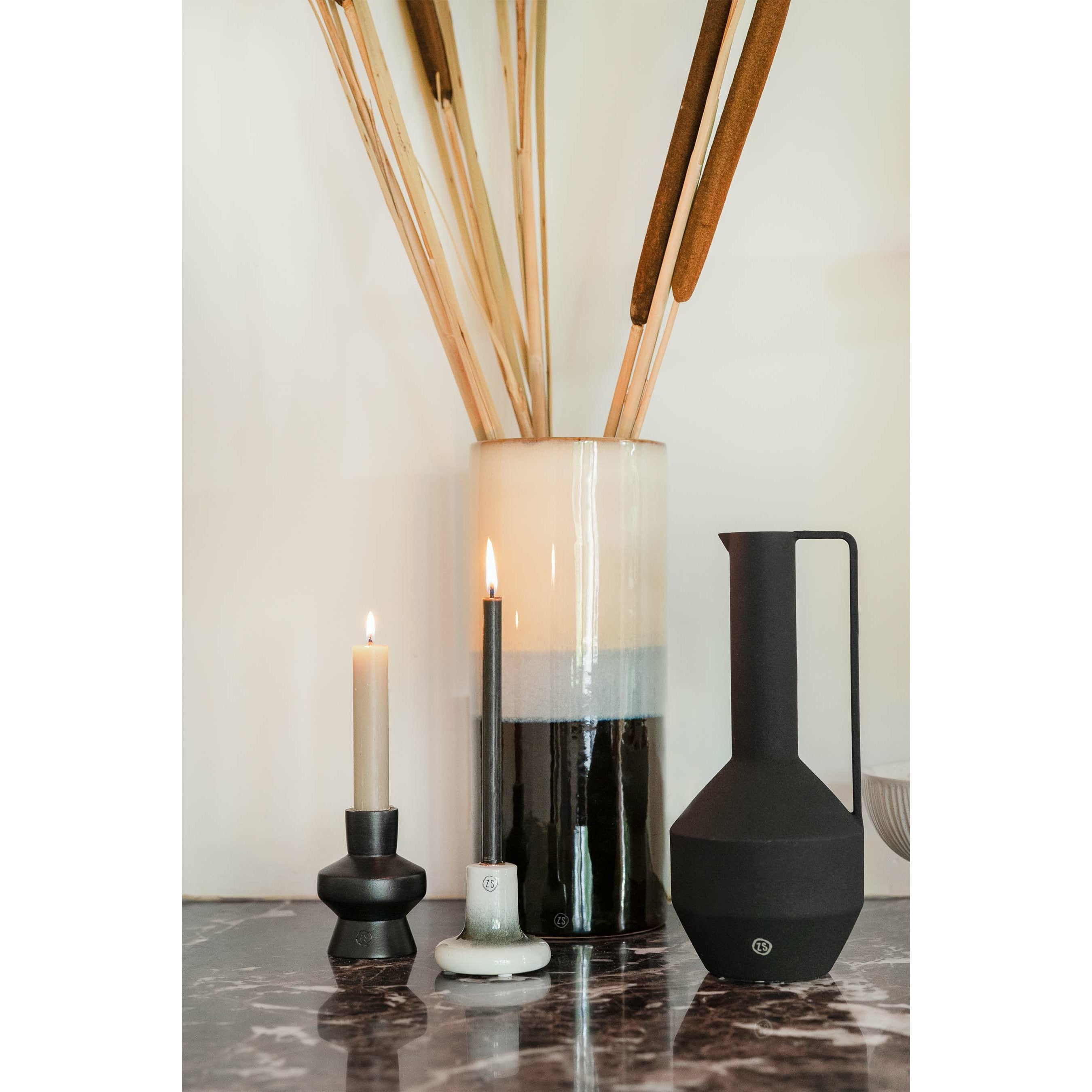 Klein kandelaartje glazuur - diepgroen/off white