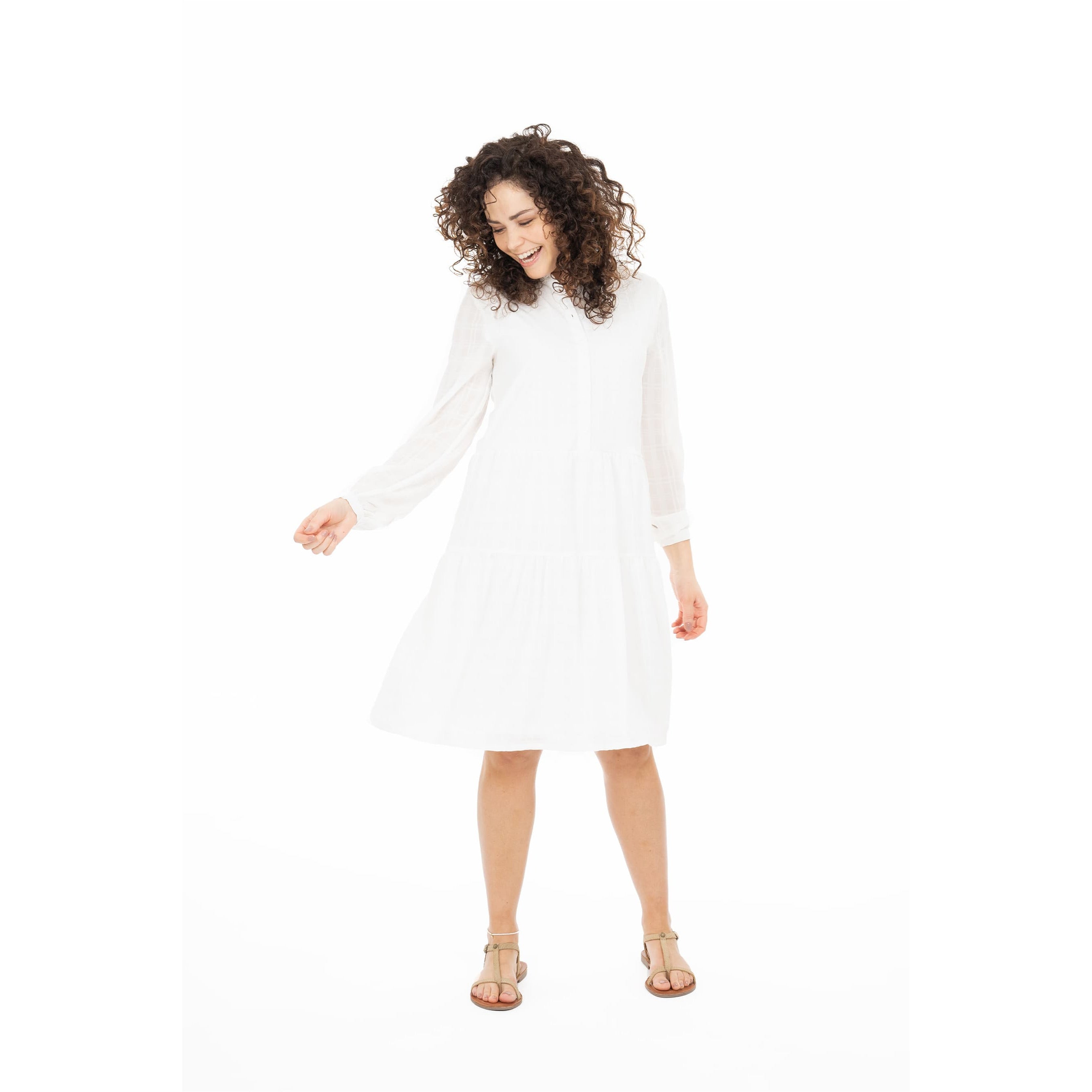 Korte strokenjurk - off white