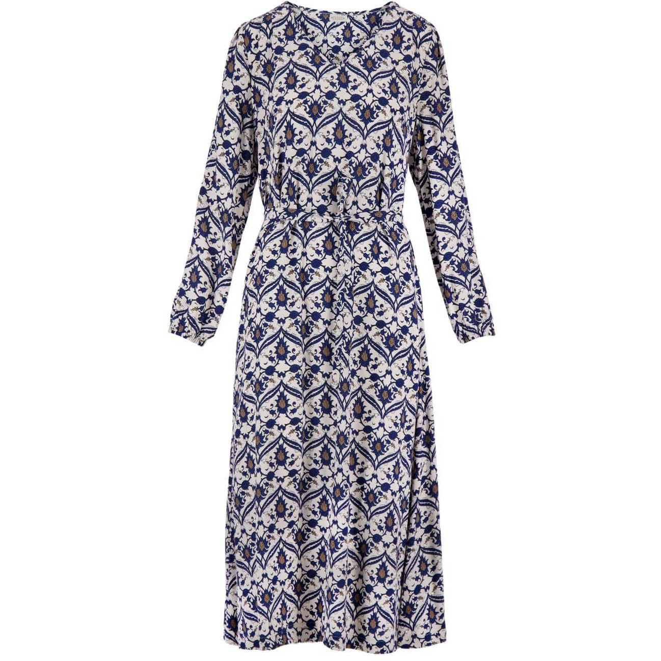 Maxi jurk met print - zand/kobalt