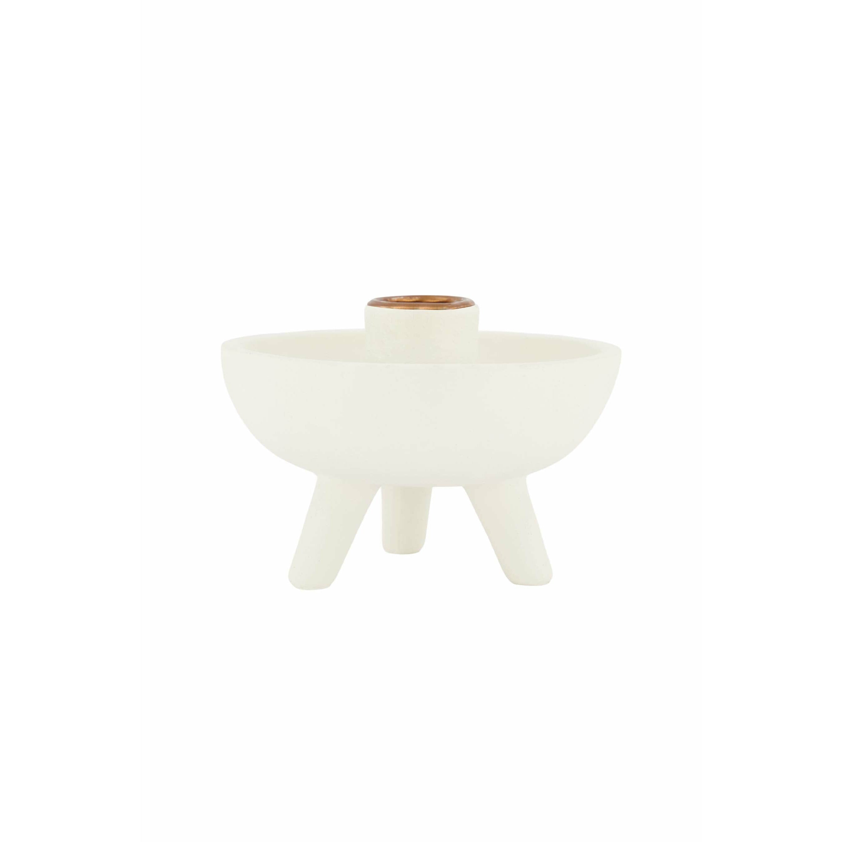 Polystone kandelaar op pootjes - off white